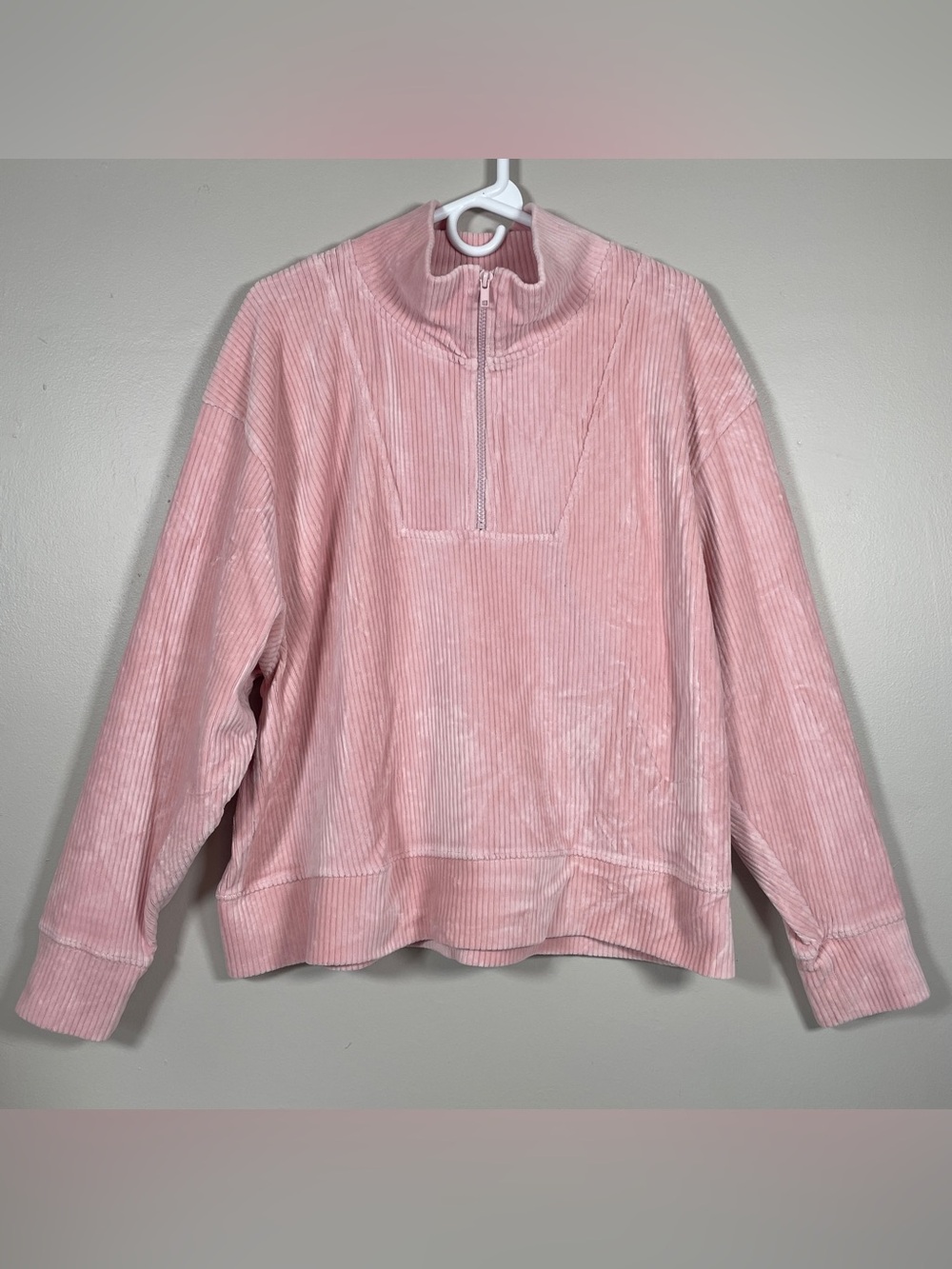 Topshop Ribbed Velour Half Zip Sweatshirt Pullover Size 12 US / UK L / EUR 44